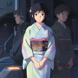 beautiful young Himalayan woman, sad, futuristic, somber, iridescent sci-fi kimono, by Makoto Shinkai and Wojtek Fus, by studio trigger, rossdraws, ambient occlusion, clean lineart and color, vibrant, full body