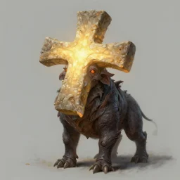 an imaginary, fantasy creature that has a cross - shaped head. volumetric lighting, detailed painting, strange animal, art