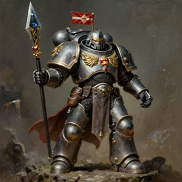 a heavily armoured warhammer chaos warrior, by Thomas Cole and Wayne Barlowe