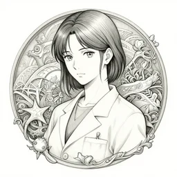 marine biologist princess. decal by award - winning mangaka, intricate details, heavily stylized, muted palette, ink sketch, b & w