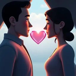 style of santiago calatrava, perfectly centered symmetrical balanced male and female portrait of man and woman in love sharing one heart. high coherence ; 3 d cartoon 8 k ultra hd