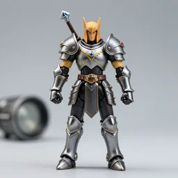 plastic action figure of runescape character wearing rune armor, macro lens, studio lighting, high resolution product photography
