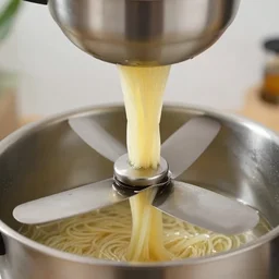 the fan sucks noodles onto the blades