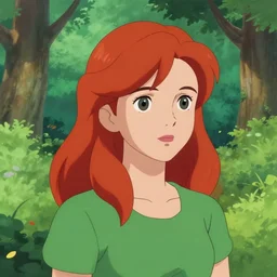 colorful, detailed, comic, depicting an infp girl with red hair, amid nature