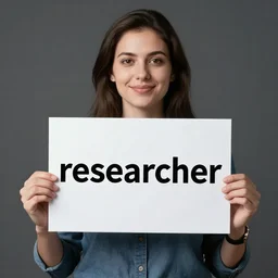 woman holding a sign that says 'researcher'