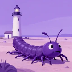 rafael albuquerque, norman rockwell, joshua middleton, abigail larson, purple color pallete, lighthouse in the desert, giant centipede, cartoon shades of purple