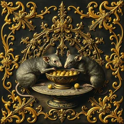 rats eating french rococo golden mandala