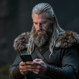 Portrait of Odin look at his phone