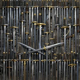 fantasy illustration of a wall made of thousands of steel swords, trending on artstation, digital art ( by jesper ejsing ) ( by clint cearley ) ( by raluca marinescu ) ( by brad rigney ) ( by artur treffner ) ( by joseph meehan ) ( by victor adame ) ( by anna steinbauer )