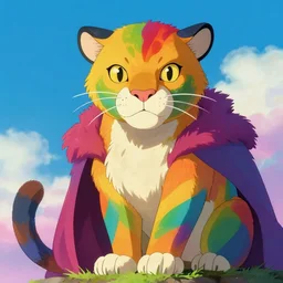 a giant rainbow colored panther as merlin the wizard, digital art, portrait in the style of hayao miyazaki