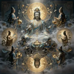 symmetry!! a hybrid medieval exquisite complex and beautiful the god in the east worshipped by the taoists in the fog of magic light,, digital painting, artstation, concept art, smooth, sharp focus, illustration, art by artgerm and greg rutkowski and alphonse mucha, 8 k