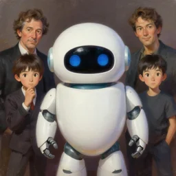 a round robot mascot character posing for a picture, digital painting, masterpiece by rembrandt and thomas kinkade and frank frazetta and kentaro miura, by reiq and tite kubo, stylized yet realistic faces and anatomy, advanced lighting technology, beautiful, gorgeous brush strokes