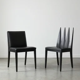 two chairs in a room, one with sharpened peaks