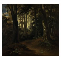 a beautiful oil painting a dense forest at night by Bartolomé Esteban Murillo