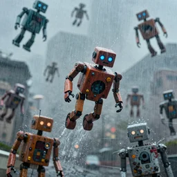 it's raining a lot of robots out of the sky