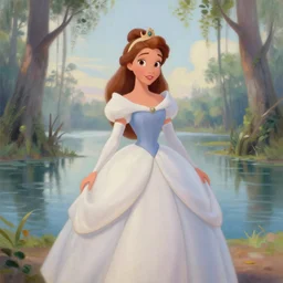 a portrait of a princess in an animated disney movie, backwater bayou, oil painting, pale colors, high detail, 8 k, wide angle, trending on artstation,