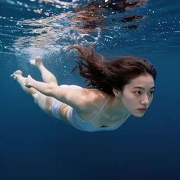 portrait of a young woman swimming in space, giuseppe riccobaldi,, detailed, perspective composition, ( ( victo ngai ) ). karolis strautniekas, halftone shaded, matte print, rich grainy texture, bright gradients, dynamic pose, vivid, paula scher