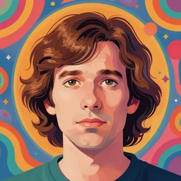 a colorful vibrant closeup portrait of a simple Australian man with medium length wavy brown hair and dreaming psychedelic hallucinations, by kawase hasui, moebius, Edward Hopper and James Gilleard, Zdzislaw Beksinski, Steven Outram, colorful flat surreal design, hd, 8k, artstation