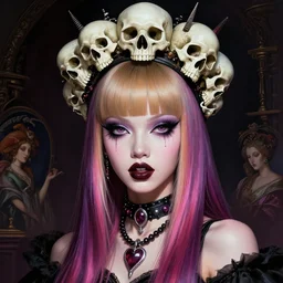 a full portrait of the lisa frank daft punk vaporwave diva, gothic, highly detailed, digital painting, crown of skulls, artstation, smooth, sharp focus, illustration, art by artgerm and greg rutkowski and alphonse mucha and william - adolphe bouguereau