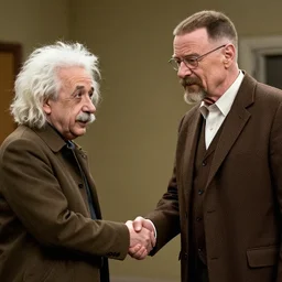 Albert Einstein shaking hands with Walter White, realistic, lot of details.