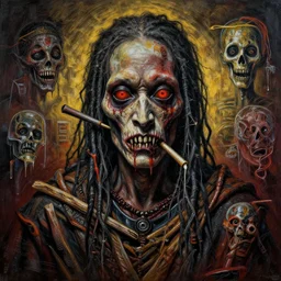 extremely highly detailed scary evil terrifying haitian voodoo paintings by Jean-Michel Basquiat 4k insanely detailed and intricate, super detailed, 4k HDR high quality