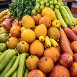 pile of fruits and veggies, photorealistic