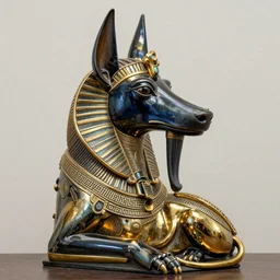 The Mirror Man statue like an anubis, intricate detailed, golden ratio, oil slick, sharp,