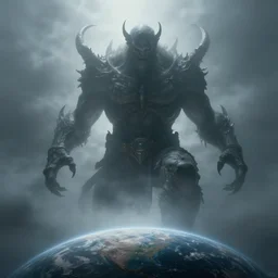 giant evil space god looming over planet, ominous, foggy, 4K, high octane