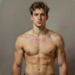a beautiful painting of a  barechested man, husky build, trending on artstation
