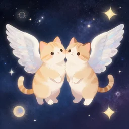 cute cats with angel wings, fantasy, cosmos, ben jeffery