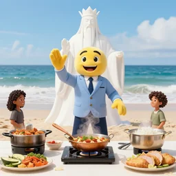 4 5 mm 1 9 8 7 cooking food photography of an corporate mascot at a beach summoning a god, photography by tyler mitchell johfra bosschart