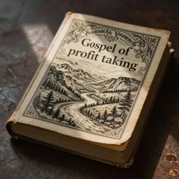 an old book with the gospel of profit taking written on the cover, very detailed
