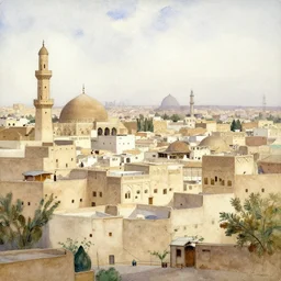 sana'a old city, by dean cornwell, by james whistler, watercolor