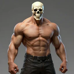 A Large Muscular man with a Skeleton Head, high quality digital concept art