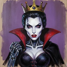 queen vampire woman portrait made out of paint, beautiful, cyborg, tim burton comic book art