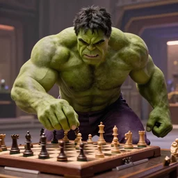 film still of hulk playing chess in the new avengers movie, 4 k
