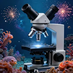 deep sea creatures and fireworks and nebula under an electron microscope