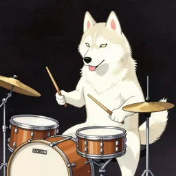 albino husky playing the drums, codex seraphinianus