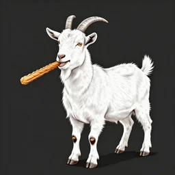 high quality line art of a goat holding a churro stick in its mouth