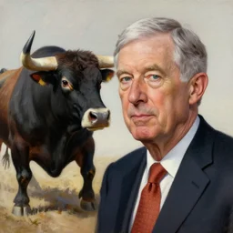 portrait of jerome powell fighting a bull, painted by artgerm, karol bak, artur bordalo, sandra chevrier : : portrait, character, illustration, hyperrealism, photorealism