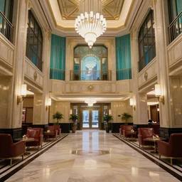 a beautiful, sharp focus, clean lines. the interior of a 1 9 4 0 s art deco luxury hotel lobby. vaporwave ombre rendering. outrun style. trending on artstation. recommended for you behance. wes anderson colors. by chris moore. by edward hopper. ambient occlusion. digital matte painting. metropolis filmic. gotham city.