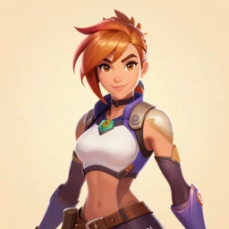 portrait of Tracer from Overwatch, centered, face forwards, digital concept art, professional, digital art, 2d, stylized, beautiful, colorful, clean and simple, warm lighting, Krita, Artstation, Pinterest