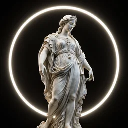 a renaissance statue surrounded by a neon ring 3 d render, black background, ray tracing, 8 k resolution, shar focus, hyper detailed, hyper realistic