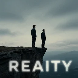 album cover, two men standing at the edge of reality