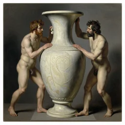 a vase with two men working on it, an ultrafine detailed painting by Apelles, shutterstock contest winner, arte povera, creative commons attribution, academic art, chiaroscuro