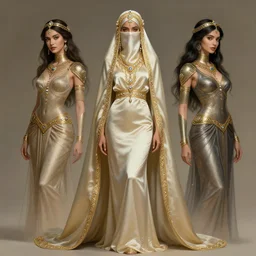a full body beautiful woman wearing a niqab made of silk with golden jewelry and diamonds by alex gray and android jones, karol bak, ayami kojima, arabian, concept art, fantasy