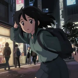 anime visual, dark portrait of a young female traveler in shibuya at night shopping exterior, low light, cute face by ilya kuvshinov, yoh yoshinari, makoto shinkai, dynamic pose, dynamic perspective, cel shaded, flat shading mucha, rounded eyes, moody, detailed facial features, speed grapher