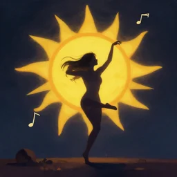 a sun has a body, is dancing with music! matte painting