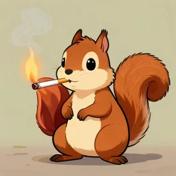 cartoon squirrel with a lit cigarette in its mouth