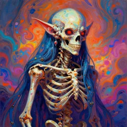 a psychedelic portrait of omin dran skeletal phyrexian elf psion, vibrant color scheme, highly detailed, in the style of romanticism, cinematic, artstation, moebius, greg rutkowski